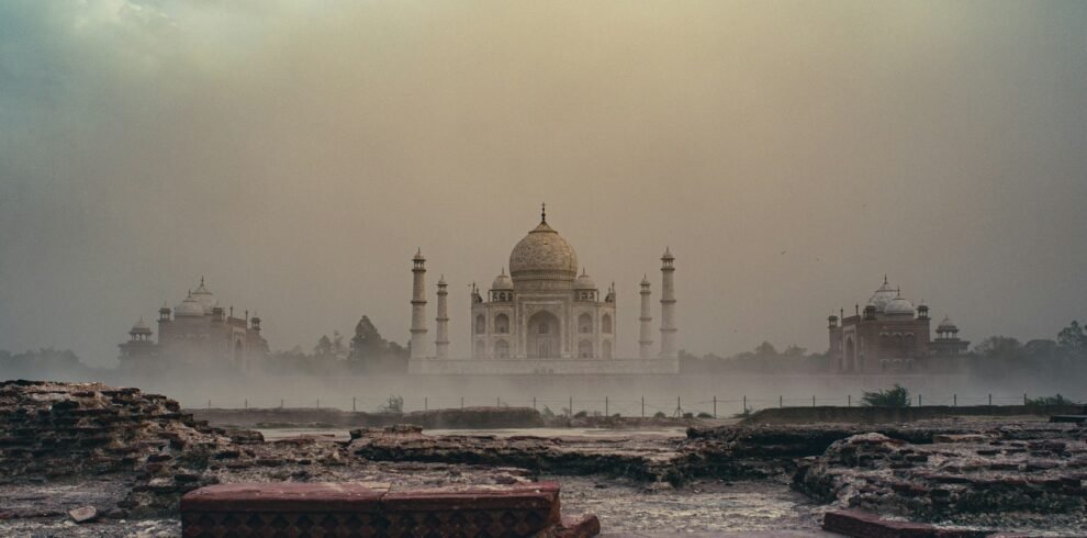 a view of the taj from the ruins of the taj